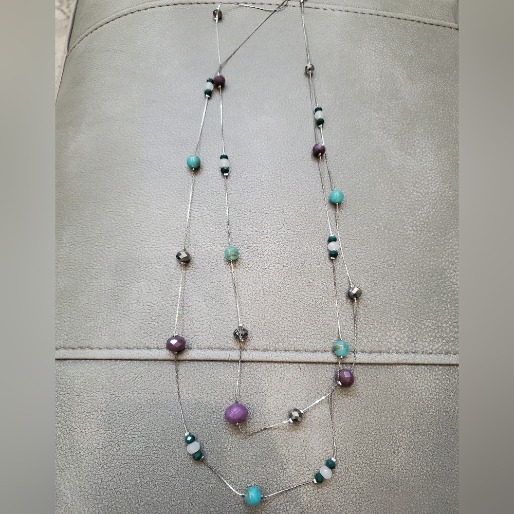 Purple and Green beads long necklace